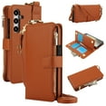 thumbnail image 1 of Crossbody Wallet Case for Samsung Galaxy S25 Plus RFID Blocking Card Slots, PU Leather Wristband Strap Zipper Pocket Phone Case with Stand Secure Ring Buckle for Samsung Galaxy S25 Plus, Brown, 1 of 7