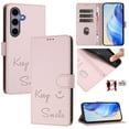 thumbnail image 1 of Crossbody Wallet Case for Samsung Galaxy S25, Smile Pattern PU Leather Phone Case with Kickstand RFID Blocking Card Slots, Magnetic Closure Folio Cover with Wrist Strap Lanyard, Pink, 1 of 10