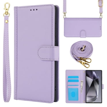 Crossbody Wallet Case for Samsung Galaxy S25 Ultra Card Holder PU Leather Magnetic Lanyard Wrist Strap Shockproof Full Body Protection Purse Phone Case for Samsung Galaxy S25 Ultra, Purple