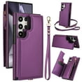 thumbnail image 1 of Crossbody Wallet Case for Samsung Galaxy S25 Ultra, RFID Blocking Leather Purse Case with Card Holder, Double Flip-top Designing,Protective Flip Cover with Zipper Wrist Strap & Lanyard,Darkpurple, 1 of 8