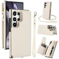 thumbnail image 1 of Crossbody Wallet Case for Samsung Galaxy S25 Ultra, RFID Blocking Leather Purse Case with Card Holder, Double Flip-top Designing,Protective Flip Cover with Zipper Wrist Strap & Lanyard,White, 1 of 8