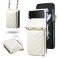 thumbnail image 1 of Crossbody Wallet Case for Samsung Galaxy Z Flip 3 with Card Slot, Magnetic Clasp Case Retro PU Leather Wrist Strap with Detachable Lanyard and Credit Card Holder Stand for Galaxy Z Flip3,White, 1 of 13