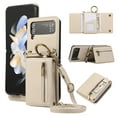 thumbnail image 1 of Crossbody Wallet Case for Samsung Galaxy Z Flip 3 with Lanyard Strap Card Slot Holder RFID Blocking 360° Ring Kickstand,Magnetic Flip Folio Zipper Purse Case, PU Leather Cover Handbag,Beige, 1 of 10