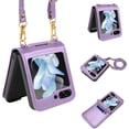 thumbnail image 1 of Crossbody Wallet Case for Samsung Galaxy Z Flip 5 Case with 2-Card Credit Card Holder Slot Shockproof Cover Slim Fit PU Leather Protective Phone Case for Women Men-Purple, 1 of 12