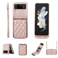 thumbnail image 1 of Crossbody Wallet Case for Samsung Galaxy Z Flip3 Chain Lanyard & Wrist Hand Strap Case with Card Slots Zipper Pocket Kickstand, Skin-Feel PU Leather Shockproof Cover, Rosegold, 1 of 8