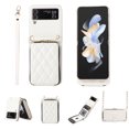 thumbnail image 1 of Crossbody Wallet Case for Samsung Galaxy Z Flip3 Chain Lanyard & Wrist Hand Strap Case with Card Slots Zipper Pocket Kickstand, Skin-Feel PU Leather Shockproof Cover, White, 1 of 8