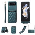 thumbnail image 1 of Crossbody Wallet Case for Samsung Galaxy Z Flip4 Chain Lanyard & Wrist Hand Strap Case with Card Slots Zipper Pocket Kickstand, Skin-Feel PU Leather Shockproof Cover, Darkgreen, 1 of 8