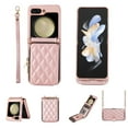 thumbnail image 1 of Crossbody Wallet Case for Samsung Galaxy Z Flip5 Chain Lanyard & Wrist Hand Strap Case with Card Slots Zipper Pocket Kickstand, Skin-Feel PU Leather Shockproof Cover, Rosegold, 1 of 8