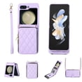 thumbnail image 1 of Crossbody Wallet Case for Samsung Galaxy Z Flip5 Chain Lanyard & Wrist Hand Strap Case with Card Slots Zipper Pocket Kickstand, Skin-Feel PU Leather Shockproof Cover, Purple, 1 of 8