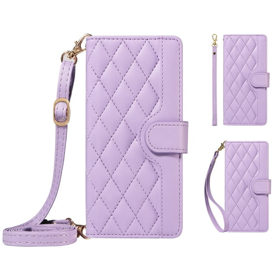 Crossbody Wallet Case for Samsung Galaxy Z Fold 6, Credit Card Slots Elegant PU Leather Magnetic Closure Shoulder Strap Purse Phone Case Flip Stand Full Body Protection Cover for Women Girls, Purple