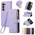 thumbnail image 1 of Crossbody Wallet Case for Samsung Galaxy Z Fold 6 with Zipper Card Holder & Shoulder Strap & Wrist Strap, RFID Blocking PU Leather Magnetic Flip Kickstand Handbag Purse Case for Women Girls,Purple, 1 of 10