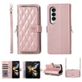 thumbnail image 1 of Crossbody Wallet Case for Samsung Galaxy Z Fold3 Chain Lanyard & Wrist Hand Strap Case with Card Slots Zipper Pocket Kickstand, Premium PU Leather Magnetic Clasp Shockproof Cover, Rosegold, 1 of 9