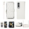 thumbnail image 1 of Crossbody Wallet Case for Samsung Galaxy Z Fold3 Chain Lanyard & Wrist Hand Strap Case with Card Slots Zipper Pocket Kickstand, Premium PU Leather Magnetic Clasp Shockproof Cover, White, 1 of 9