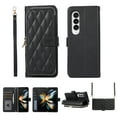 thumbnail image 1 of Crossbody Wallet Case for Samsung Galaxy Z Fold3 Chain Lanyard & Wrist Hand Strap Case with Card Slots Zipper Pocket Kickstand, Premium PU Leather Magnetic Clasp Shockproof Cover, Black, 1 of 9