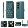 thumbnail image 1 of Crossbody Wallet Case for Samsung Galaxy Z Fold5 Chain Lanyard & Wrist Hand Strap Case with Card Slots Zipper Pocket Kickstand, Premium PU Leather Magnetic Clasp Shockproof Cover, Darkgreen, 1 of 9