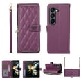 thumbnail image 1 of Crossbody Wallet Case for Samsung Galaxy Z Fold5 Chain Lanyard & Wrist Hand Strap Case with Card Slots Zipper Pocket Kickstand, Premium PU Leather Magnetic Clasp Shockproof Cover, Darkpurple, 1 of 9