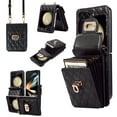 thumbnail image 1 of Crossbody Wallet Case for Samsung Z Flip 5, [6 Card Slots] Leather Purse Phone Case Luxury Buckle Closure Card Holder Shoulder Strap Handbag Case Women for Samsung Galaxy Z Flip 5, Black, 1 of 9