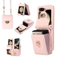 thumbnail image 1 of Crossbody Wallet Case for Samsung Z Flip 5, [6 Card Slots] Leather Purse Phone Case Luxury Buckle Closure Card Holder Shoulder Strap Handbag Case Women for Samsung Galaxy Z Flip 5, Pink, 1 of 9