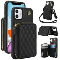 Crossbody Wallet Case for iPhone 11, RFID Blocking Zipper Handbag Purse Flip Cover, Kickstand Folio Case Card Slots Holder Wrist Strap Lanyard