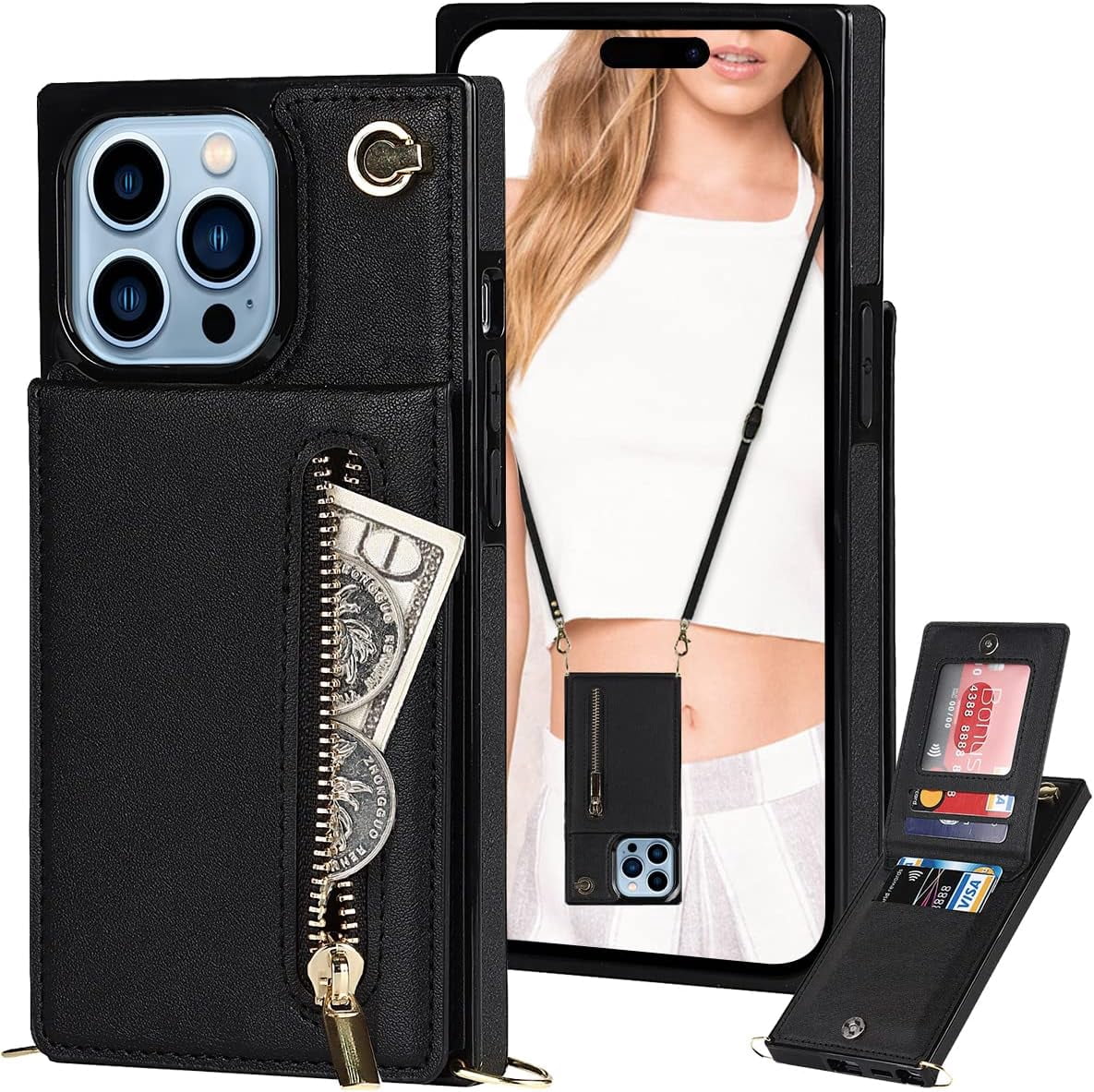 Crossbody Wallet Case for iPhone 13 Pro Max with Card Holder, Purse ...
