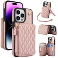 thumbnail image 1 of Crossbody Wallet Case for iPhone 14 Pro, RFID Blocking Zipper Handbag Purse Flip Cover, Kickstand Folio Case Card Slots Holder Wrist Strap Lanyard, 1 of 9