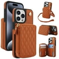 thumbnail image 1 of Crossbody Wallet Case for iPhone 15 Pro, RFID Blocking Zipper Handbag Purse Flip Cover, Kickstand Folio Case Card Slots Holder Wrist Strap Lanyard, 1 of 9