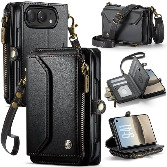 Crossbody Wallet Case for iPhone Duo, RFID Blocking PU Leather Cover with 6 Card Slots & Zipper Pocket, Detachable Shoulder Wrist Strap for Women