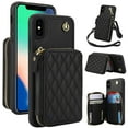 thumbnail image 1 of Crossbody Wallet Case for iPhone X XS, RFID Blocking Zipper Handbag Purse Flip Cover, Kickstand Folio Case Card Slots Holder Wrist Strap Lanyard, 1 of 9