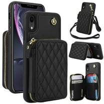 Crossbody Wallet Case for iPhone XR, RFID Blocking Zipper Handbag Purse Flip Cover, Kickstand Folio Case Card Slots Holder Wrist Strap Lanyard