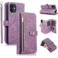thumbnail image 1 of Crossbody Wallet Case for iPhone 11 6.1 inch, 9 Card Slots Adjustable Crossbody Zipper Cover Detachable Lanyard Strap Flip Case with Hand Strap Kickstand Case - Purple, 1 of 14