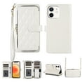 thumbnail image 1 of Crossbody Wallet Case for iPhone 11 Chain Lanyard & Wrist Hand Strap Case with Card Slots Zipper Pocket Kickstand, Premium PU Leather Magnetic Clasp Shockproof Flip Cover, White, 1 of 9