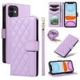 thumbnail image 1 of Crossbody Wallet Case for iPhone 11, Credit Card Slots Elegant PU Leather Magnetic Closure Shoulder Strap Purse Phone Case Flip Kickstand Full Body Protection Cover for Women Girls, Purple, 1 of 9