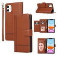 thumbnail image 1 of Crossbody Wallet Case for iPhone 11, PU Leather Case Wallet with Lanyard Strap, Card Holder and Make-up Mirror, Full Protection Anti-Scratch Flip Stand Cover for iPhone 11, Brown, 1 of 8