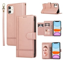 Crossbody Wallet Case for iPhone 11, PU Leather Case Wallet with Lanyard Strap, Card Holder and Make-up Mirror, Full Protection Anti-Scratch Flip Stand Cover for iPhone 11, Rosegold