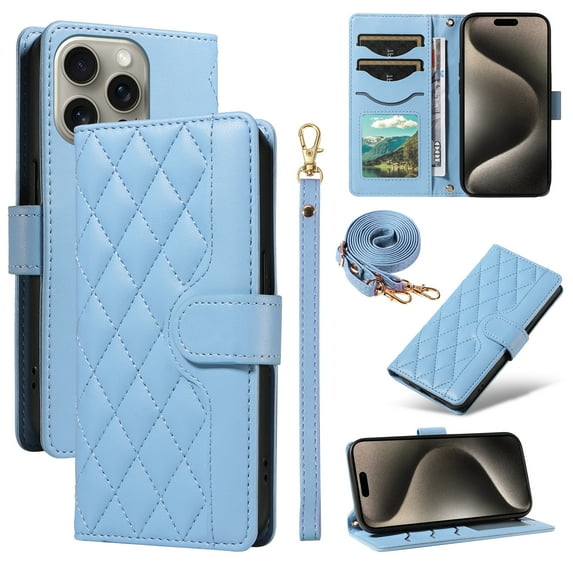 Crossbody Wallet Case for iPhone 11 Pro, Credit Card Slots Elegant PU Leather Magnetic Closure Shoulder Strap Purse Phone Case Flip Kickstand Full Body Protection Cover for Women Girls, Blue