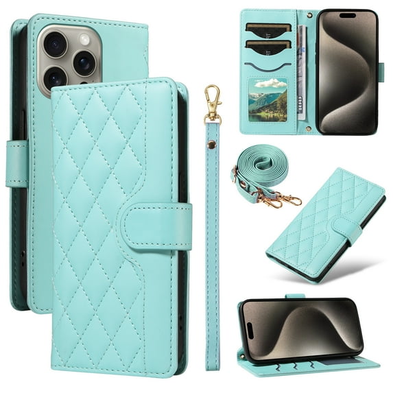 Crossbody Wallet Case for iPhone 11 Pro, Credit Card Slots Elegant PU Leather Magnetic Closure Shoulder Strap Purse Phone Case Flip Kickstand Full Body Protection Cover for Women Girls, Green
