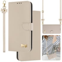 Crossbody Wallet Case for iPhone 11 Pro, Magnetic Closure Shoulder Strap & Wrist Strap PU Leather Flip Stand Case with Card Holder RFID Blocking Cash Purse Phone Cover for Women,Apricot