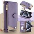 thumbnail image 1 of Crossbody Wallet Case for iPhone 11 Pro Max with Make-up Mirror, Detachable Chain Strap, Zipper Purse Card Slots Adjustable Kickstand, PU Leather Shockproof Full Body Cover for Women Girls, Purple, 1 of 8