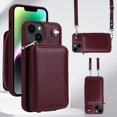 thumbnail image 1 of Crossbody Wallet Case for iPhone 11, RFID Blocking Leather Purse Case with Card Holder Kickstand, Protective Handbag Back Flip Phone Cover with Zipper Shoulder Strap for Women, Winered, 1 of 10