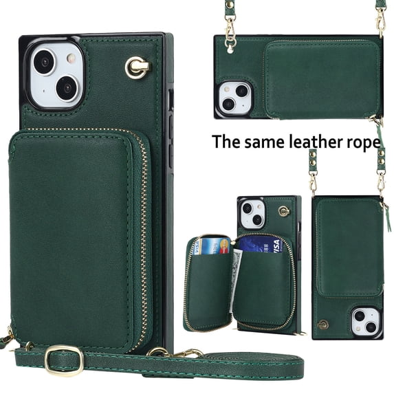 Crossbody Wallet Case for iPhone 11, RFID Blocking PU Leather Zipper Handbag Purse Flip Cover, Kickstand Case with Card Slots Holder Wrist Strap Lanyard For iPhone 11, Darkgreen