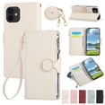 thumbnail image 1 of Crossbody Wallet Case for iPhone 11 with Wrist Strap & Shoulder Strap, Zipper Purse with Magnetic Clasp Flip Stand Card Holder, PU Leather Shockproof Cover for iPhone 11, Beige, 1 of 10