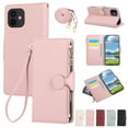thumbnail image 1 of Crossbody Wallet Case for iPhone 11 with Wrist Strap & Shoulder Strap, Zipper Purse with Magnetic Clasp Flip Stand Card Holder, PU Leather Shockproof Cover for iPhone 11, Pink, 1 of 10