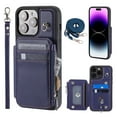 thumbnail image 1 of Crossbody Wallet Case for iPhone 12/12 Pro with Card Slot Holder, Magnetic Flip Folio Purse Case, PU Leather Zipper Handbag with Detachable Lanyard Strap & Shoulder Strap, Blue, 1 of 9