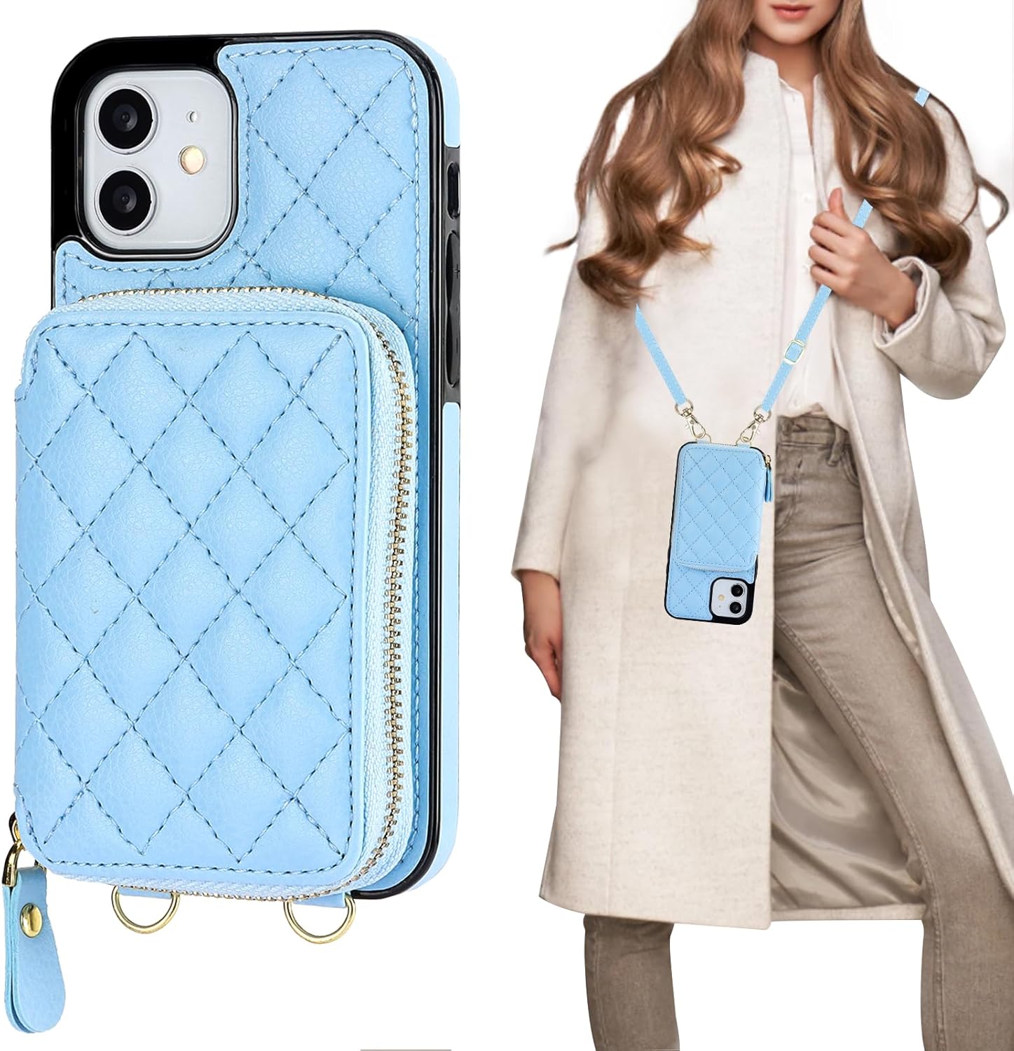 Crossbody Wallet Case for iPhone 12/12 Pro, RFID Blocking PU Leather