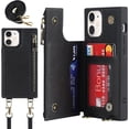 thumbnail image 1 of Crossbody Wallet Case for iPhone 12 Mini with Card Slot Holder,iPhone 12 Mini Magnetic Flip Folio Purse Case, PU Leather Zipper Handbag with Detachable Lanyard Strap 5.4 Inch (Black), 1 of 14