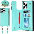 thumbnail image 1 of Crossbody Wallet Case for iPhone 12 Pro Max with Card Slot Holder,iPhone 12 Pro Max Magnetic Flip Folio Purse Case, PU Leather Zipper Handbag with Detachable Lanyard Strap 6.7 Inch (Mint Green), 1 of 14