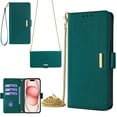 thumbnail image 1 of Crossbody Wallet Case for iPhone 12 Pro Max with RFID Blocking Card Slot Holder,Magnetic Flip Folio Purse Case, PU Leather Zipper Handbag with Detachable Shoulder Long Chain & Short Wrist Strap,Green, 1 of 9