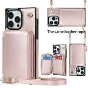 Crossbody Wallet Case for iPhone 12 Pro Max, RFID Blocking PU Leather Zipper Handbag Purse Flip Cover, Kickstand Case with Card Slots Holder Wrist Strap Lanyard For iPhone 12 Pro Max, Rosegold