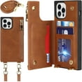 thumbnail image 1 of Crossbody Wallet Case for iPhone 12 Pro/iPhone 12 with Card Slot Holder,iPhone 12 Magnetic Flip Folio Purse Case, PU Leather Zipper Handbag with Detachable Lanyard Strap 6.1 Inch (Brown), 1 of 14