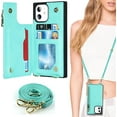 thumbnail image 1 of Crossbody Wallet Case for iPhone 12 Pro/iPhone 12 with Card Slot Holder,iPhone 12 Magnetic Flip Folio Purse Case, PU Leather Zipper Handbag with Detachable Lanyard Strap 6.1 Inch (Mint Green), 1 of 14